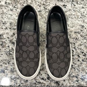 COACH Cameron Slip-On Logo Sneakers, Black Jacquard 6.5W